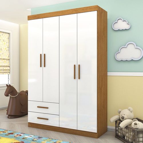 Guarda-roupa 4 Portas 2 Gavetas Infantil Perola Cinamomo/Branco