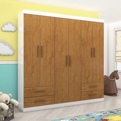Guarda-roupa 6 Portas 4 Gavetas Infantil Perola Branco/Cinamomo