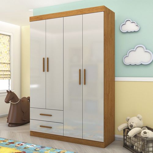 Guarda-Roupa 4 Portas 2 Gavetas Infantil Perola Branco/Cinamomo/Off White Cinamomo/Off White