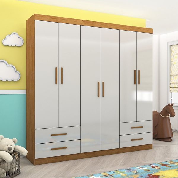 Guarda-roupa 6 Portas 4 Gavetas Infantil Perola Cinamomo/Off White