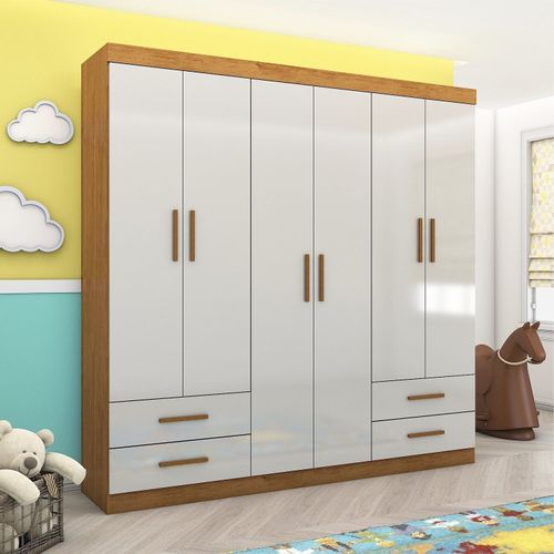Guarda-roupa 6 Portas 4 Gavetas Infantil Perola Cinamomo/Off White