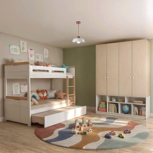Quarto Completo com Guardar Roupa Curió e Treliche Petit Casatema Branco/Mel