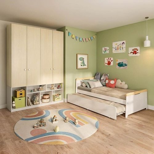 Quarto Completo com Guardar-roupa Curió e Bicama Petit Casatema Branco/Mel