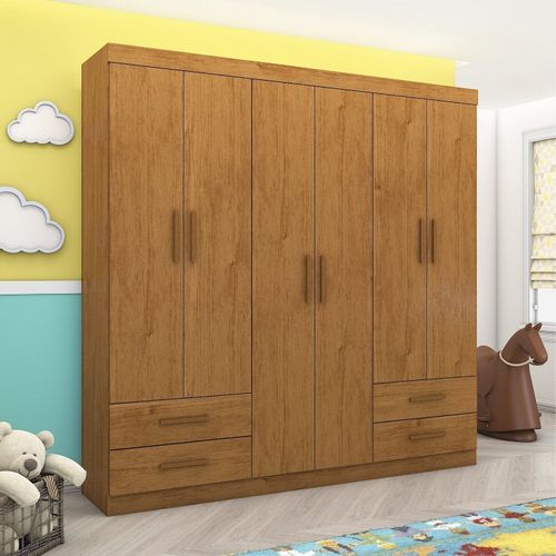 Guarda-Roupa 6 Portas 4 Gavetas Infantil Perola Marrom/Cinamomo Cinamomo