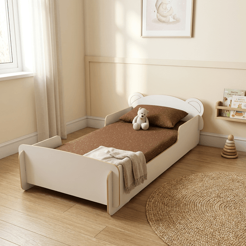 Cama Infantil Montessoriana Conforto Urso 100% MDF Branco Branco
