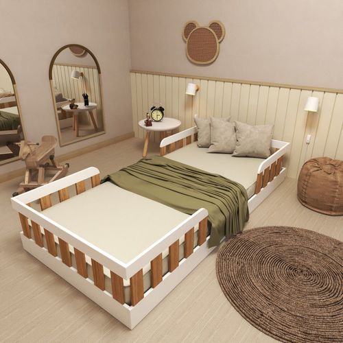 Cama Infantil Montessoriana Solteiro Tuli Zoe Branco/Carvalho Mel