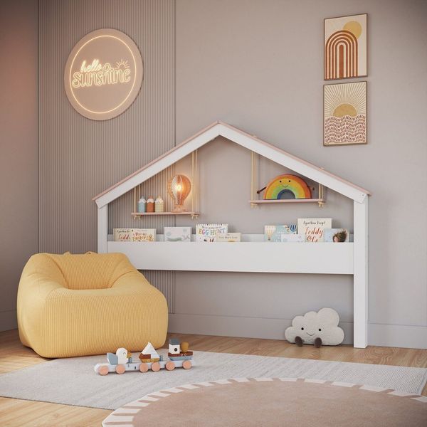 Nicho Moldura Casinha para Quarto Infantil Infanto Branco/Rosa Branco/Rosa