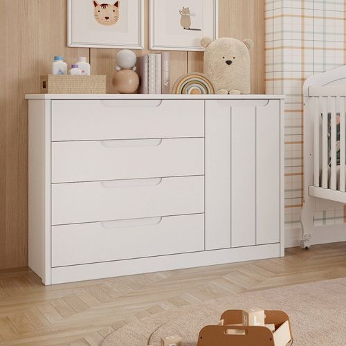 Cômoda de Bebê com 4 Gavetas 1 Porta Mel Espresso Móveis Branco
