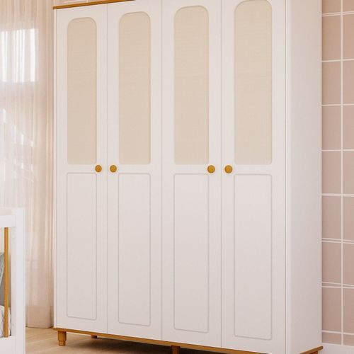 Guarda Roupa de Bebê 4 Portas 3 Gavetas Bala de Coco Expresso Moveis Branco/Nature