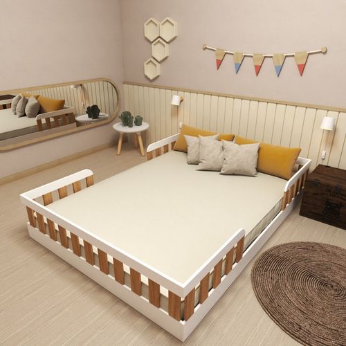 Cama Infantil Montessoriana Casal Tuli Branco/Carvalho Mel
