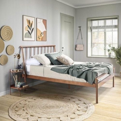 Conjunto Cama de Casal em Aço e 1 Mesa de Cabeceira em Aço Begônia CabeCasa MadeiraOriginals Cobre