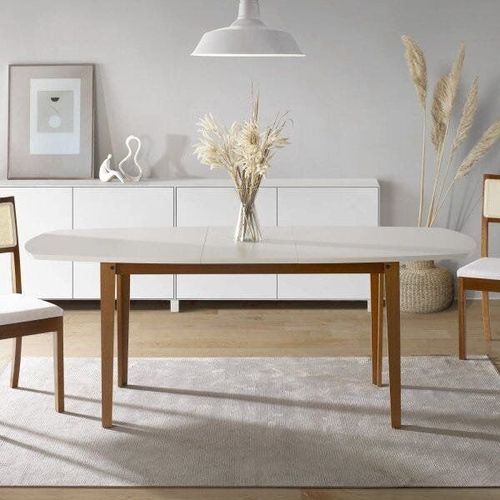 Mesa Extensível Oval 2,0M Aberta Tiê CabeCasa MadeiraOriginals Amêndoa/Off White