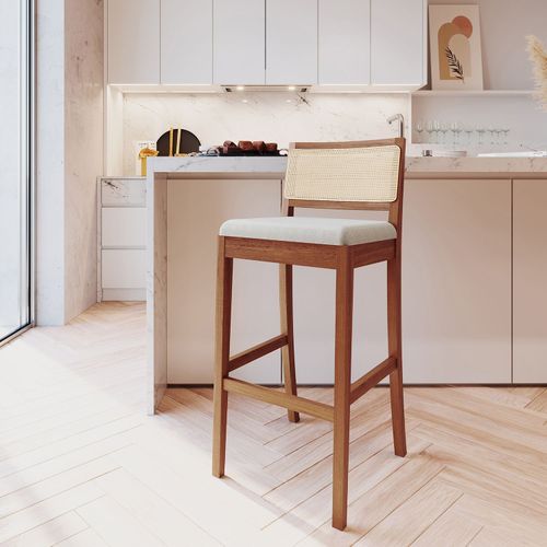 Banqueta com Encosto e Apoio para Pés Tiê CabeCasa MadeiraOriginals Amêndoa/Off White