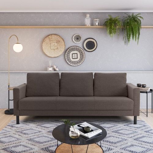 Sofá 3 Lugares com USB em Linho Antúrio CabeCasa MadeiraOriginals Marrom Marrom