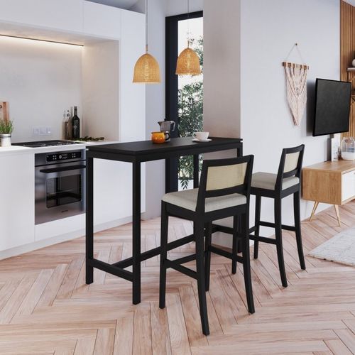 Conjunto Mesa e 2 Banquetas Bistrô Tiê CabeCasa MadeiraOriginals Preto/Off White