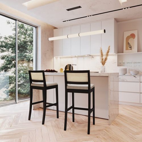 Conjunto 2 Banquetas com Encosto e Apoio para Pés Tiê CabeCasa MadeiraOriginals Preto/Off White