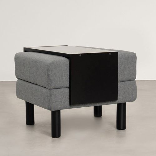 Conjunto Puff Baú 60cm e Bandeja Antúrio CabeCasa MadeiraOriginals Cinza/Preto