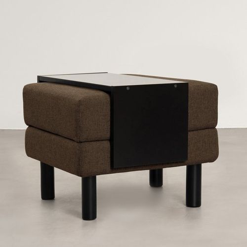 Conjunto Puff Baú 60cm e Bandeja Antúrio CabeCasa MadeiraOriginals Marrom Marrom/Preto
