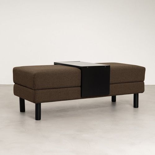 Conjunto Puff Baú 120cm e Bandeja Antúrio CabeCasa MadeiraOriginals Marrom Marrom/Preto