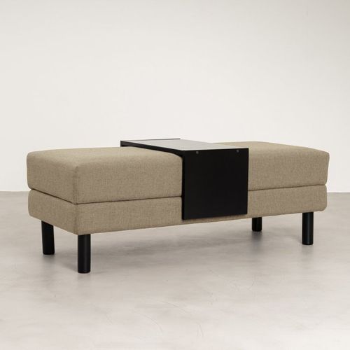 Conjunto Puff Baú 120cm e Bandeja Antúrio CabeCasa MadeiraOriginals Bege Bege/Preto