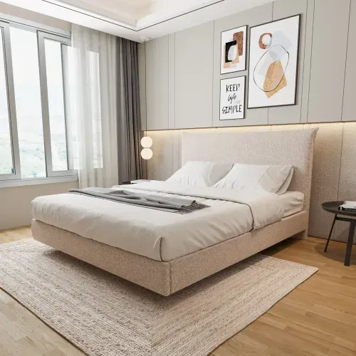 Cama Casal Boreal Flutuante CabeCasa MadeiraOriginals Bege