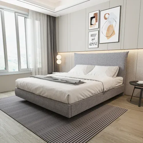 Cama Queen Boreal Flutuante CabeCasa MadeiraOriginals Cinza