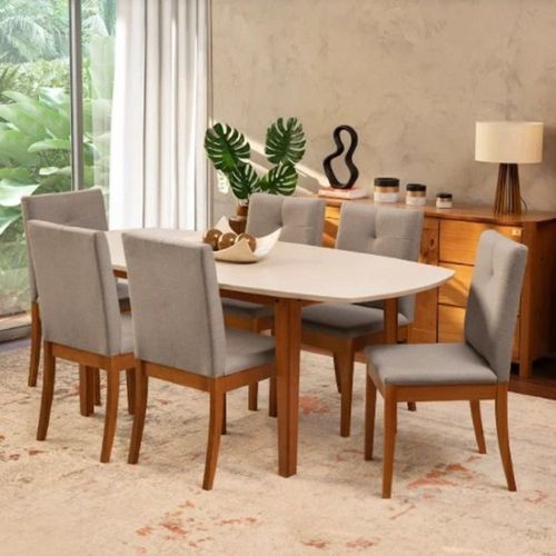 Conjunto Mesa Tiê e 6 Cadeiras Tiê Maxx CabeCasa MadeiraOriginals Amêndoa/Cinza