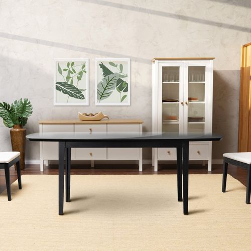 Mesa Oval 6 Lugares 1,8m Tampo Vidro e MDF Tiê CabeCasa MadeiraOriginals Preto
