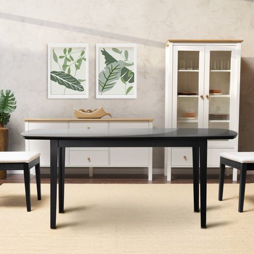 Mesa Oval 4 Lugares 1,4m Tampo Vidro e MDF Tiê CabeCasa MadeiraOriginals Preto