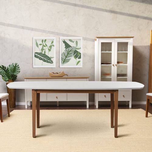 Mesa Oval 8 Lugares 2,0m Tampo MDF Tiê CabeCasa MadeiraOriginals Amendoa/ Off White