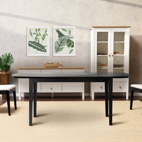 Mesa Oval 6 Lugares 1,6m Tampo Vidro e MDF Tiê CabeCasa MadeiraOriginals Preto