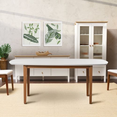 Mesa Oval 6 Lugares 1,6m Tampo MDF Tiê CabeCasa MadeiraOriginals Amêndoa/Off White