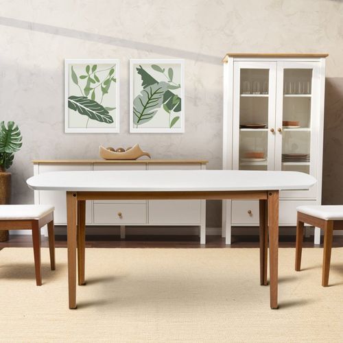 Mesa Oval 4 Lugares 1,4m Tampo MDF Tiê CabeCasa MadeiraOriginals Amêndoa/Off White