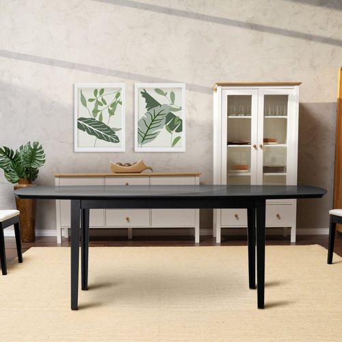 Mesa Oval 8 Lugares 2,0m Tampo Vidro e MDF Tiê CabeCasa MadeiraOriginals Preto