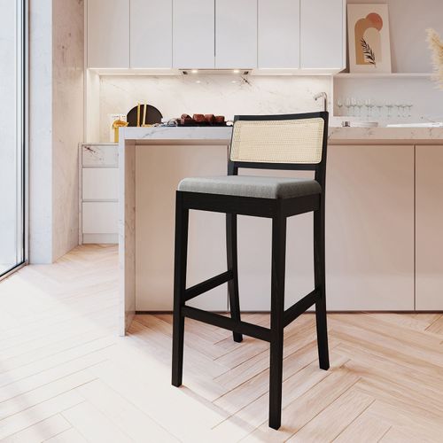 Banqueta com Encosto e Apoio para Pés Tiê CabeCasa MadeiraOriginals Preto/Cinza