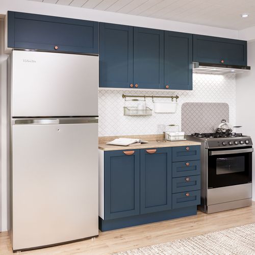 Cozinha Modulada 4 Peças com 3 Aéreos e Balcão 120cm Arizona CabeCasa MadeiraOriginals Branco/Azul