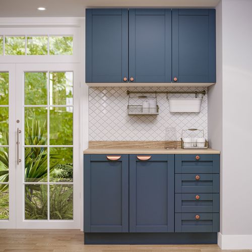 Cozinha Modulada 2 Peças com Balcão e Armário Aéreo Arizona CabeCasa MadeiraOriginals Azul