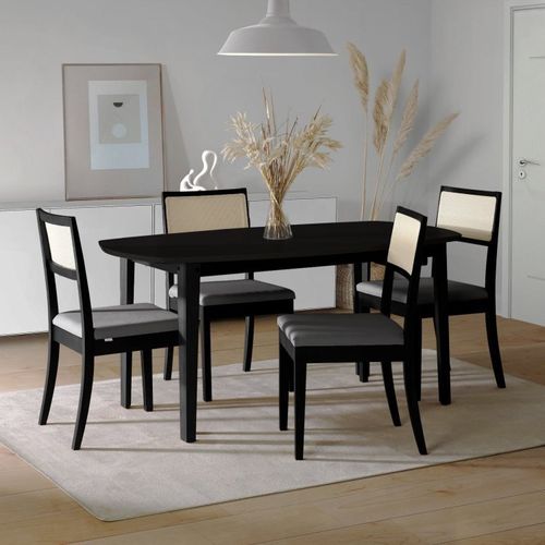 Conjunto Mesa Extensível Oval 4 Cadeira Madeira Maciça Encosto Telado Tiê CabeCasa MadeiraOriginals Preto/Cinza