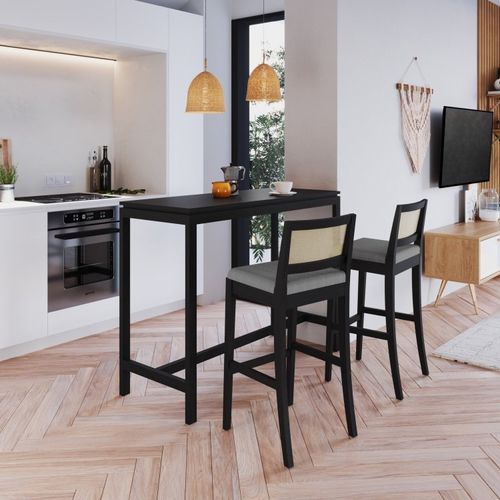 Conjunto Mesa Bistrô com 2 Banquetas Tiê CabeCasa MadeiraOriginals Preto/Cinza