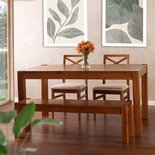 Conjunto Primavera Mesa de Jantar Madeira Maciça com 2 Cadeiras e 1 Banco CabeCasa MadeiraOriginals Marrom