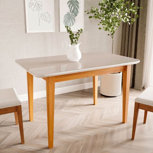 Mesa de Jantar 4 Lugares 130cm com Tampo MDF e Vidro Tangará CabeCasa MadeiraOriginals Caramelo/Off White