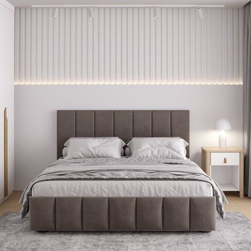 Cama com Cabeceira Casal Estofada Uvaia CabeCasa MadeiraOriginals Cappuccino