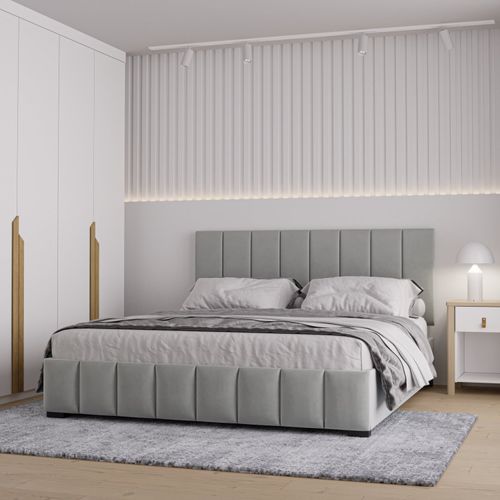 Cama com Cabeceira Queen Estofada Uvaia CabeCasa MadeiraOriginals Cinza