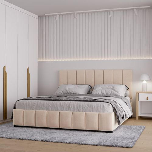 Cama com Cabeceira Queen Estofada Uvaia CabeCasa MadeiraOriginals Bege