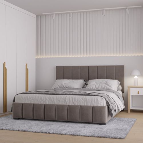 Cama com Cabeceira Queen Estofada Uvaia CabeCasa MadeiraOriginals Cappuccino