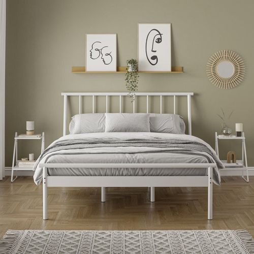 Conjunto Cama Queen 2 Mesas de Cabeceira em Aço Begônia Cabecasa Madeiraoriginals Branco