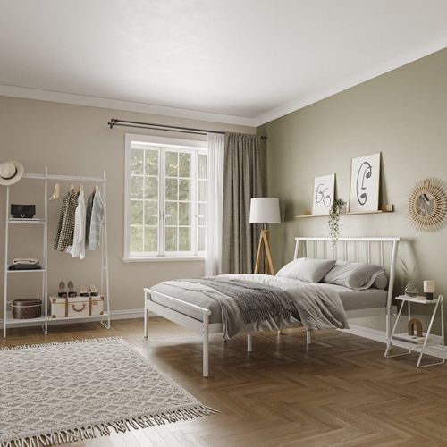 Conjunto Cama Queen 2 Mesa de Cabeceira e Arara de Roupas em Aço Begônia CabeCasa MadeiraOriginals Branco