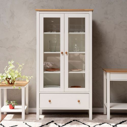Cristaleira 2 Portas 1 Gaveta Madeira Maciça Vanilla Yescasa Amêndoa/Branco