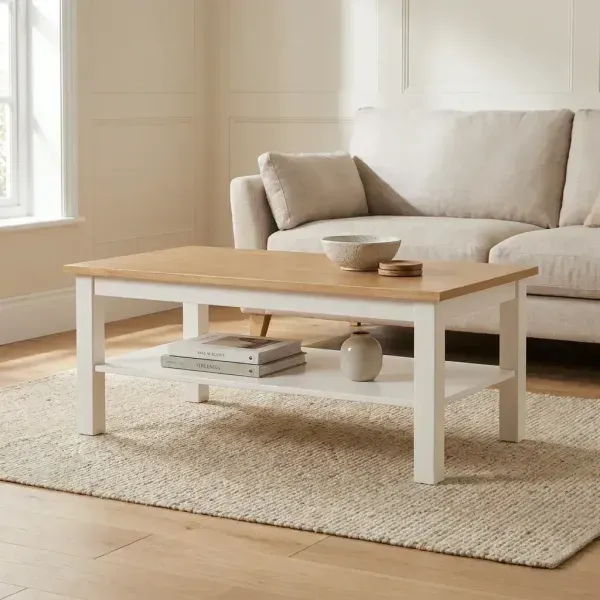 Mesa de Centro Retangular em Madeira Maciça Pinus Vanilla Yescasa Amêndoa/Branco Amêndoa/Branco