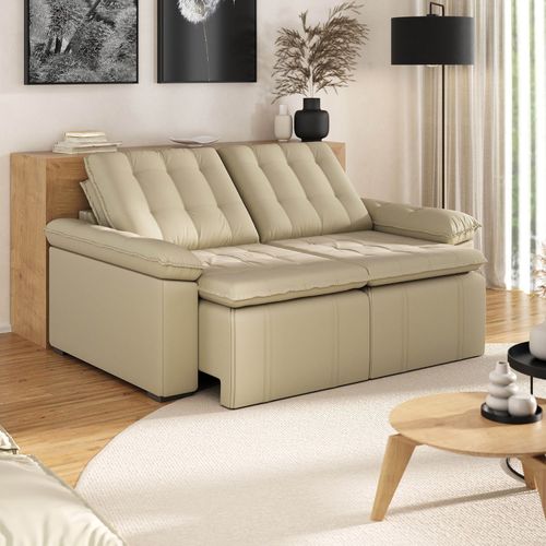 Sofá Cama Palmeira 3 Lugares Retrátil Reclinável 2,00m Veludo com Molas CabeCasa MadeiraOriginals Bege Bege